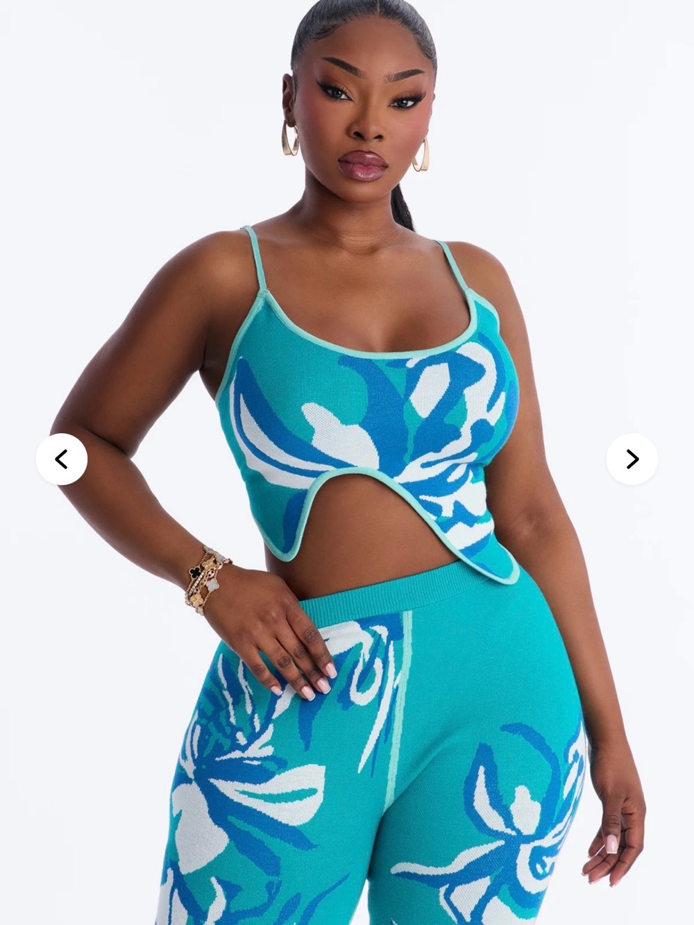 Fashion Nova Teal Blue Floral Cutout Knit Camisole
